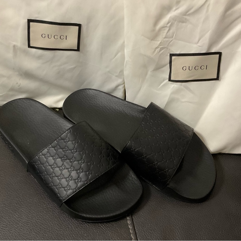 Gucci Black Microguccissima Slide Sandals
